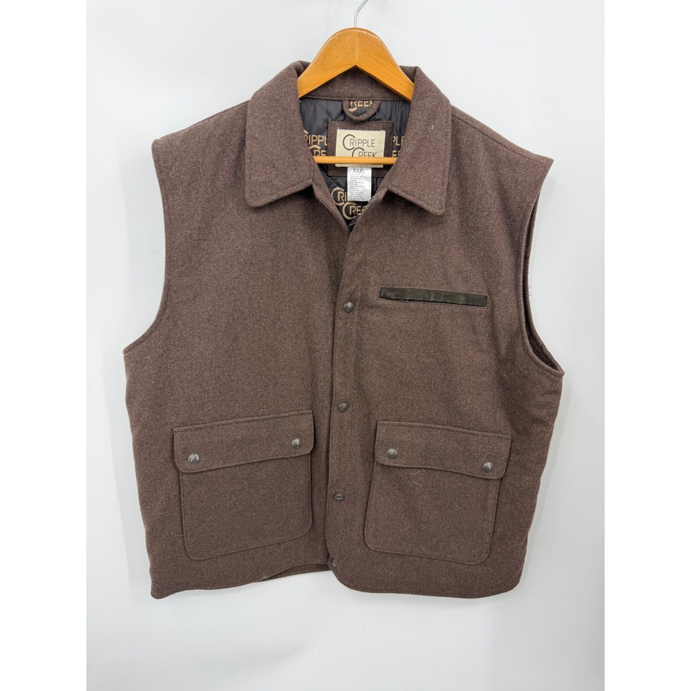 Cripple Creek Melton CR38566 Wool Blend Vest Mens XXXL Brown Western Snap Front